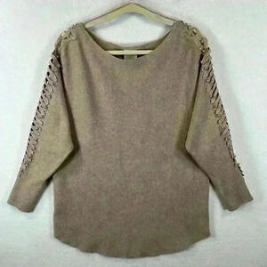 Siren Lily Maternity Sweater Large Tan Beautifully Embellished Pearls Very Soft